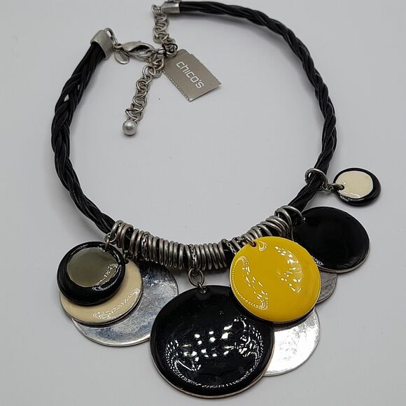 Chico's Twisted Leather Enamel Disk Necklace, New With Tags, 19" - Picture 5 of 9